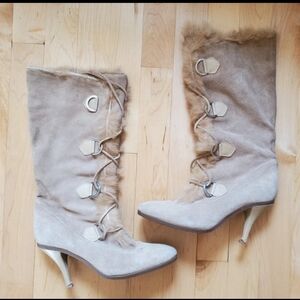 Donna Karan Womans size 6 Suede Tan Lace Up High Heeled Boots Vintage